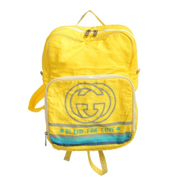 $1020 Gucci Yellow "Blind for love" Canvas Backpack - Picture 1 of 7